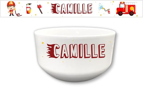 Bol enfant personnalisable – Ajoutez le prénom | Cadeau original | 720mL | Plusieurs motifs | Céramique (Pompier)