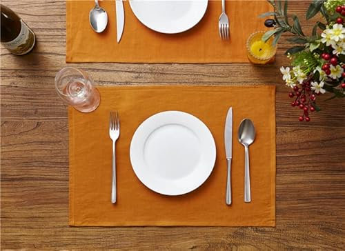 DAPU Tischsets Leinen, 6-er Set 100% reines Leinen 30x46 cm Abwaschbare Platzsets mit Öko-Tex 100 Standard, Weiche AtmungsaktivePlatzdeckchen, Orange