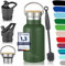 Milu Edelstahl Trinkflasche 350ml 500ml 750ml 1000ml (+3 Deckel) Thermosflasche mit Strohhalm Isolierte Wasserflasche für Kinder, Erwachsene, für unterwegs, auslaufsicher (Olivgrün, 350ml)
