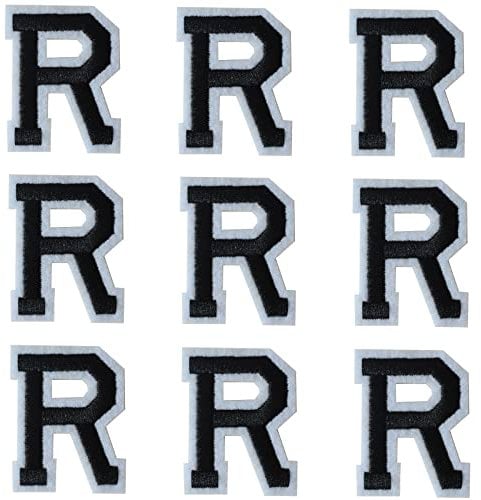 GYGYL Iron on Letters Patches, 9Pcs of 2 Inch Black Letter R Patches, Alphabet Embroidered Patch for Clothes, Dress, Hat, Socks, Jeans, DIY Accessories