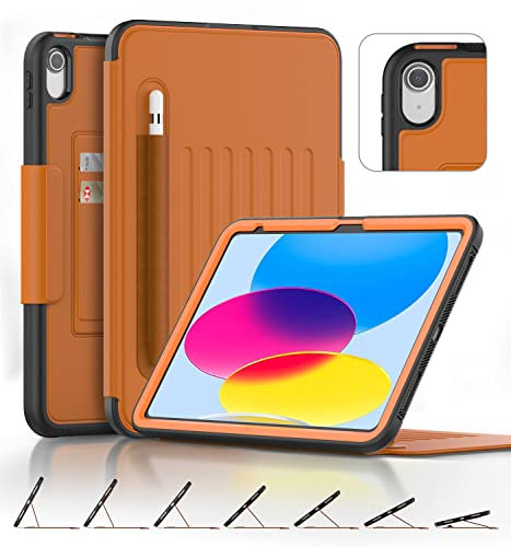 DAORANGE Cover per iPad 10a Generazione, Custodia per iPad 10.9 2022, Cover in PU-Pelle a Protezione Completa con 7 Angoli Regolabili Magnetico, Tasca per Pencil, Auto Svegliati/Sonno (Marrone)