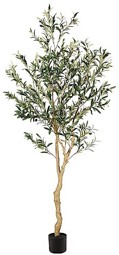 Realead 6ft Faux Olive Tree, Tall Olive Tree Plants, Fake Potted Olive Silk Tree, Artificial Olive Trees for Modern Home Office Living Room Floor Decor Indoor