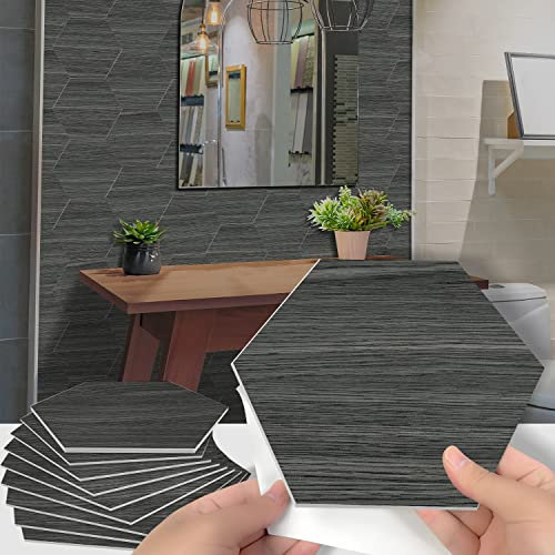 Fliesenaufkleber 10 Stück DIY Holzoptik für Küche Bad Badezimmer, Wasserfest Wandaufkleber aus mit Sechseckiger 23x20cm, für Abziehen und Aufkleben Bodenfliesen Haus Dekoration Werkzeug Grau