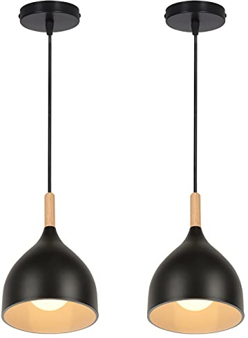 WOTTES 2PCS Pendelleuchte Industrial Schwarz Hängelampe Moderner Stil Deckenlampe E27 Lampe Metall Schöne Küchenlampe Beleuchtung Innen für Schlafzimmer, Kinderzimmer, Wohnzimmer