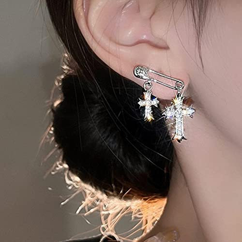 TseenYi Cz Kreuz Ohrringe Silber Kreuz Baumeln Tropfen Ohrringe Boho Pin Ohrstecker Ohrringe Funkelnden Kristall Kruzifix Ohrringe Strass Kreuz Baumeln Ohrringe Schmuck Für Frauen Und Mädchen