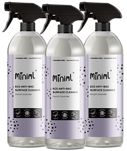Miniml Eco Antibacterial Spray Surface Cleaner 3 x 750ml - French Lavender Scented Multi Purpose Anti-Bac Disinfectant Cleaning Product - Natural Plant Based Vegan Formula & Cruelty Free