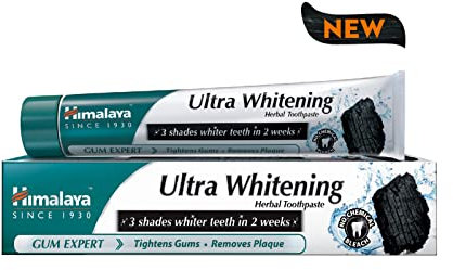 Himalaya Ultra Whitening Herbal Toothpaste 75ml | Whitens Teeth by 3 Shades in 2 Weeks | Coconut Charcoal & Black Seed Oil | Fluoride-Free, Enamel Safe, Vegan | Natural Ingredients & Eco-Friendly
