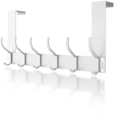 MOXTOYU Over The Door Hanger 12 Hooks Lightweight Easy Installation Over Door Coat Hooks Assembly-Free Over Door Hooks for Clothes Coat Towel Bag Robe Bathroom White