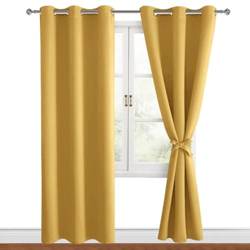 Hiasan Verdunklungsvorhänge Gardinen mit Ösen,Gelb Blickdicht Vorhänge,2 Stück,117 x 228 cm (Breite x Höhe),weiche Schiebevorhänge für Schlafzimmer,Wohnzimmer usw.