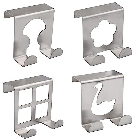 UFURMATE Over Cabinet Door Hooks, 4Pcs Stainless Steel Over Door Double Hooks Decorative Over The Cupboard Drawer Hooks Creative Multi-Purpose Hooks for Kitchen Bathroom (Brushed Surface)