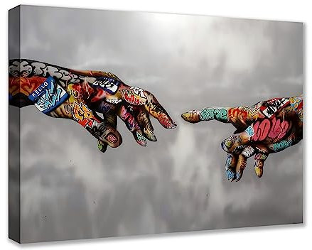 Banksy Street Art Decor Graffiti Wandkunst Aamd Hand Gottes Gemälde für Schlafzimmer Hände Bilder nordische Kunstwerke 1 Stück Wohnkultur gerahmt fertig zum Aufhängen Poster und Drucke