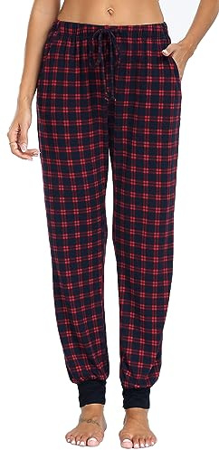 Vlazom Damen Karierte Schlafanzughose Lange Weich Pyjamahose für Frauen Loungehose Freizeithose Yogahose Sporthose mit Taschen S-XXL