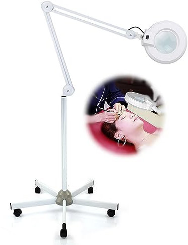 5 Dioptrien Lupenleuchte Glas mit Standfuß Kosmetiklampe LED Lupenlampe Swivel Arm Standlupe mit Beleuchtung für Schönheitssalons, Friseure, Tattoo-Studios 22W