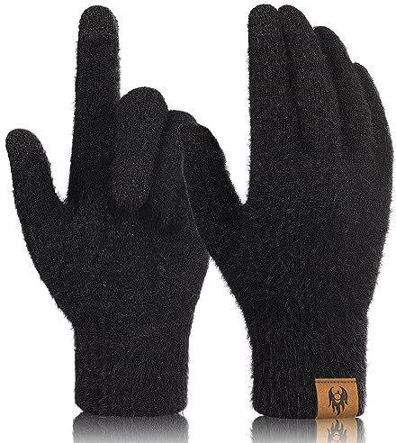 heekpek Handschuhe Strick Damen Touchscreen Handschuhe Winter Warm Fingerhandschuhe Winterhandschuhe Strickhandschuhe, Schwarz