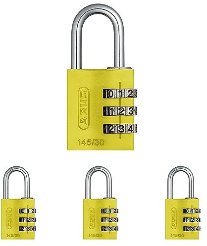 ABUS Zahlenschloss 145/30 Gelb - Kofferschloss, Spindschloss u. v. m. - Aluminium-Vorhängeschloss - individuell einstellbarer Zahlencode - ABUS-Sicherheitslevel 3 (Packung mit 4)