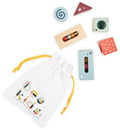 Just bee kids Wooden Sensory Building Blocks | Toys For 1 Year Old Boys, Girls | Plastic-Free | Soft Pastel Colours | Smooth Edges | Sound Blocks with Storage Bag (6pcs) | 1st Birthday Gifts