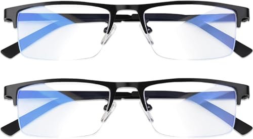 ykztgs Occhiali Anti Luce Blu,Occhiali da Lettura Montatura in Metallo,Filtro Luce Blu e Protezione UV,Occhiali Anti Luce Blu per PC, Tablet, Gaming e TV con Cerniera a Molla(2 Pezzi,Nero)