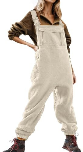 Fleece Jumpsuit Damen Mädchen Arbeitskleidung Winter Warm Cord Arbeitshose Arbeitslatzhose mit Taschen Frauen Ski Overall Fleece Latzhose Baggy Stretch Cord Latzhose