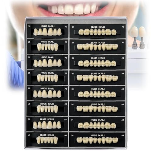 MTTXY 28 Stück Dental-Acrylharz-Zähne, Prothesenfarbe A2/A3, Synthetischer Polymerharz-Zahn für Ersatz, Halloween, Horror, Heimwerken,A3