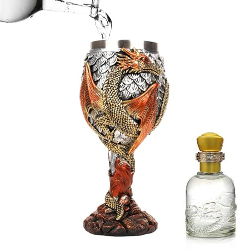 Fulenyi Calice à vin, Gobelet Dragon, Tasse à Boire médiévale avec Motif Dragons, Calices de gobelets de Dragons, Tasse de Calice médiévale sûre et créative pour la Boisson Quotidienne et la