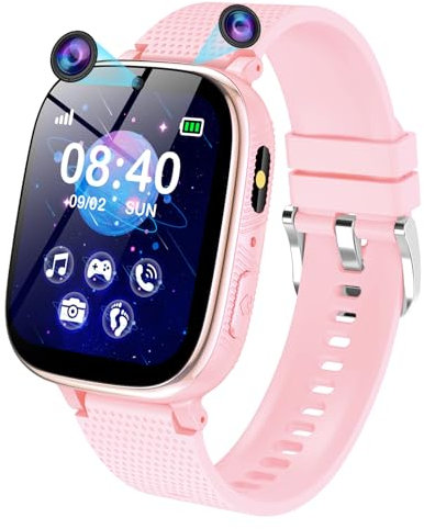 PTHTECHUS Kinder Smartwatch - Uhr Telefon für Mädchen Jungen mit Anruf, SOS, Spiele, Schrittzähler, Musik, Hörbuch, Kamera, Wecker, Kinder Uhren Geschenk für Kinder 4-12 Jahre, Kids Smart Watch