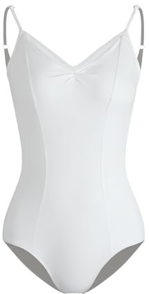 HROYL Damen Ballettanzug V-Ausschnitt Camisole Gymnastik Trikot Ballett Body mit Spaghettiträgern, Weiß,XS