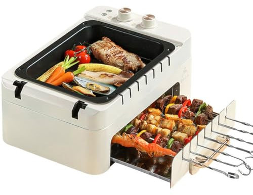 Máquina Eléctrica De Parrilla De Kebab for Barbacoa, Máquina De Brochetas Giratoria Automática De 360°, Barbacoa Sin Humo Antiadherente for El Hogar Horno De Parrilla De Doble Capa, Olla for Barbacoa