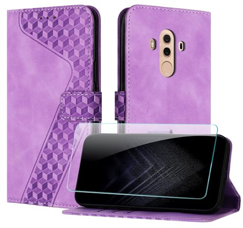 JayModCase Funda para Huawei Mate 10 Pro, PU Piel Flip Carcasa con [Huawei Mate 10 Pro Protector de Pantalla] Cierre magnético Soporte Plegable Tarjetas y Cartera (Púrpura)
