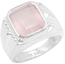 Jay Jools - Anello da uomo in argento Sterling 925 rosa al quarzo, anello da matrimonio, regalo per marito, anello da uomo, misura 8.5 UU, gemma in argento Sterling, quarzo rosa, Gemma in argento
