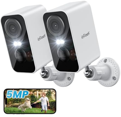 ieGeek 5MP Überwachungskamera Aussen Akku WLAN, 5200mAh Akku Kamera Überwachung außen/innen, PIR-Personenerkennung, Nachtsicht, 2-Wege-Audio, Spotlights, IP65 wasserdicht (2Pcs)