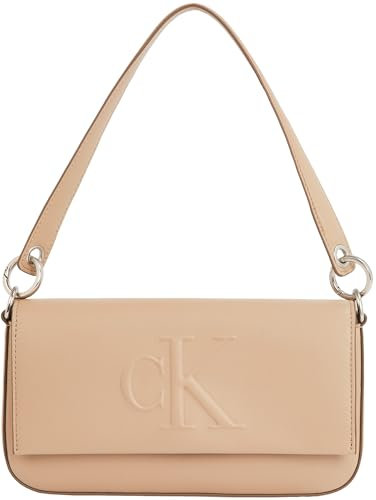 Calvin Klein Damen Schultertasche Sculpted Flap Pouch mit Logo, Grau (Crockery), Einheitsgröße