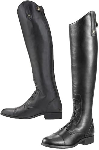 Bottes d'équitation rétro en Cuir PU pour Femme avec Fermeture éclair arrière, Bottes d'équitation de Grande Taille à Lacets pour Courses de Chevaux, Noir, 41 EU