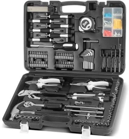 STAHLWERK Heimwerker Set HTS-109 ST Werkzeugkoffer | Tool Box | Werkzeugkasten mit 108-teiligem Werkzeug Set aus Schraubendrehern, Steckschlüsseln, Zangen, Hammer, Maßband, Bit-Set und Zubehör