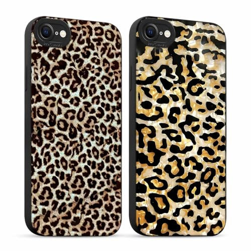 ZhuoFan 2 Stück Handyhülle für iPhone 7/8/iPhone SE 2022/2020 hülle 4,7'', Aesthetic Leopard Muster Design Schwarz Weiche TPU Silikon Stoßfest Kameraschutz Schutzhülle Bumper Dünn Mädchen Case, 06