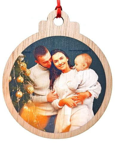 Bola de Navidad de Madera Personalizada con Tu Foto - Un Adorno Exclusivo y Sentimental para Decorar el Árbol de Navidad (Modelo 1)