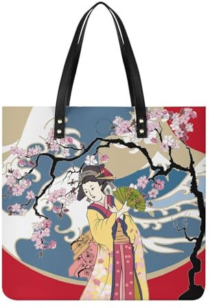 FZRTGOP Japanische Frau Damen Shopper Handtasche Umhängetasche Schultertasche Für Büro Schule Einkauf 39x39cm