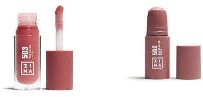 3INA MAKEUP - The Color Lip Oil + The No - Rules Stick 503 - Nude Lip Gloss mit Hyaluronsäure + Hautfarbe Blush Stick für Augen Lippen Wangen mit Hyaluronsäure - Vegan - Cruelty Free