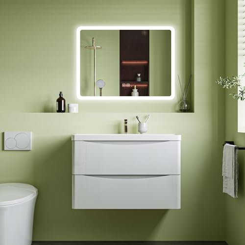 Huibathroom 700 X 500MM Rectangular Bathroom Mirror with 3 Colours LED Lights, Demister, Shaver Socket, Double bond Bluetooth, Dimmable, Blackout memory, Wall Mounted, IP44