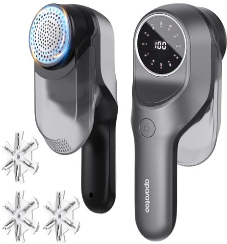 Bubbacare Electric Lint Remover, USB Charging Fabric Shaver, Bobble Remover for Clothes, LED Digital Display, 3 Blades Included