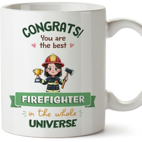 MUGFFINS Firefighter Woman Mug - in English - Best in Universe Trophy - Funny Gift for Colleagues - Ceramic 11oz Mug
