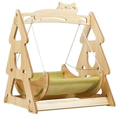 Windmilne Solid Wood Hanging Cat Tree Tower with Basket and Swing - Multi-functional Pet Bed and Cradle - Cat Condo Alternative