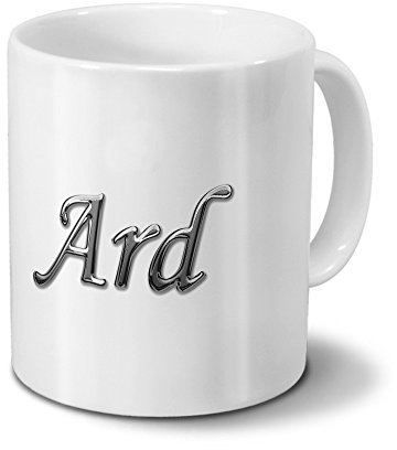 printplanet Tasse mit Namen Ard - Motiv Chrom-Schriftzug - Namenstasse, Kaffeebecher, Mug, Becher, Kaffeetasse - Farbe Weiß