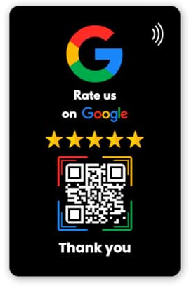 NFC Google Bewertungs - Rezensionskarten – Voreingerichtet für Sofortigen Einsatz (Schwarz + QR Code)