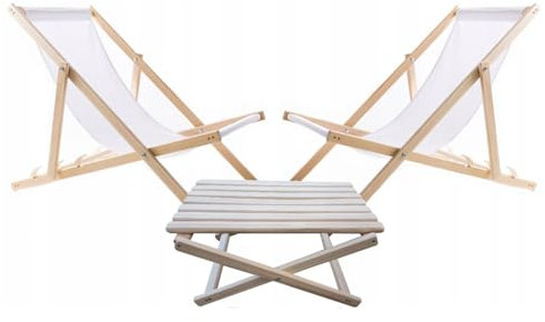 WOODOK Liegestuhl und Couchtisch - Multifunktionales Gartenmöbel-Set: Holzliege klappbar und Couchtisch, Strandliege mit Tisch, Ideal für Garten und Strand, Robust und Wetterfest - Weiß