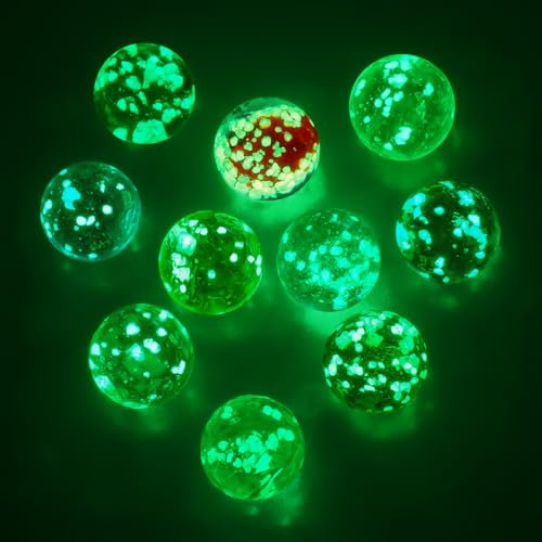 Ainiv 10 Stück Glasmurmeln Murmeln Kinder, 12mm Bunte Glasmurmeln für Schachspieler, Retro-Fidget-Spielzeug, Murmeln Leuchten im Dunkeln für Marmorbahn-Spiel, DIY-Projekte oder Heimdekoration