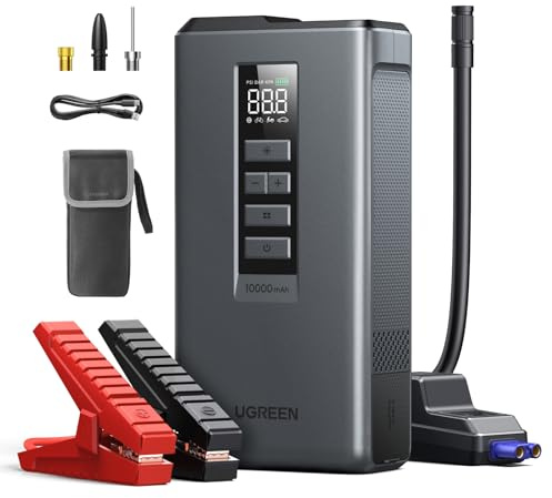 UGREEN 3 in 1 Starthilfe 10000mAh Powerbank für PkW mit Luftpumpe | 1000A Batterieladegerät für Auto, große Kapazität, 150 psi, 12V Autobatterie für Gas und Diesel, tragbar