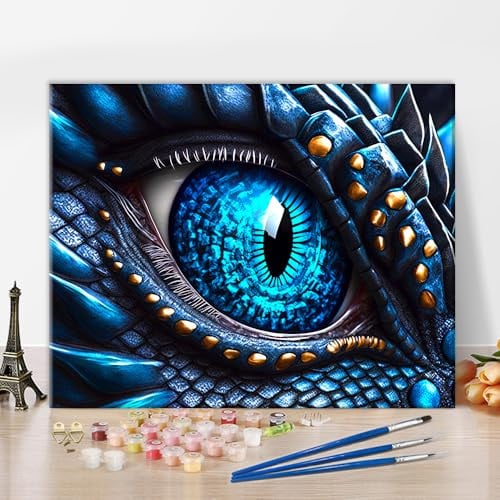 TISHIRON Malen nach Zahlen Set für Erwachsene - Fantasie Blaues Drachenauge, 40x50 cm DIY Ölgemälde mit Pinseln & Farben, Entspannendes Kunstprojekt für Zuhause
