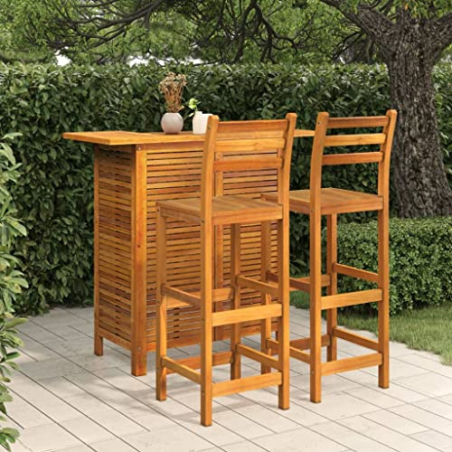 Emmtore 3-TLG. Gartenbar-Set Massivholz Akazie Theke Bar Tresen Gartentheke Barstuhl Gartenmöbel Gartenset Sitzgruppe Barstühle mit Rückenlehne