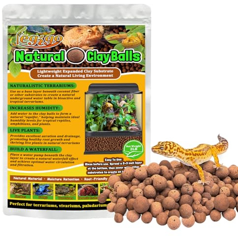 Legigo 2LBS Leca Balls Terrarium Substrate for Reptiles, Organic Lightweight Clay Pebbles Drainage Layer Substrate for Bioactive Terrarium, Expanded Clay Balls Hydro Balls for Reptiles Tank, Plants