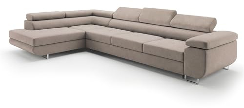 Ecksofa mit Schlaffunktion PASTI XL L-Form, Sofa Couch mit Bettkasten, Couch Eckcouch, Schlafsofa für Wohnzimmer Couch mit Schlaffunktion (Pet Friendly Edition Helles Taupe, Ottomane Links)